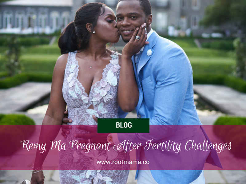 Remy Ma pregnancy announcement with Papoose her husband  in lovely garden setting with white floral dress and him and light blue suite RootMama
